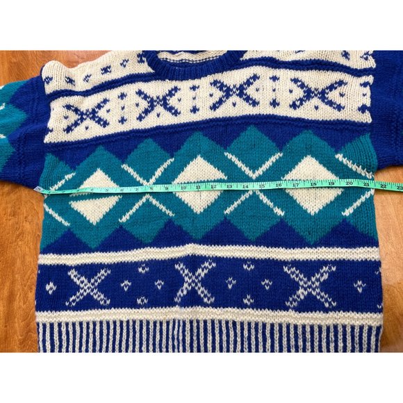 Vintage Ski Sweater, Wool Snowflake Pattern, Knit Nordic Style Pullover, Men's M - Picture 6 of 9
